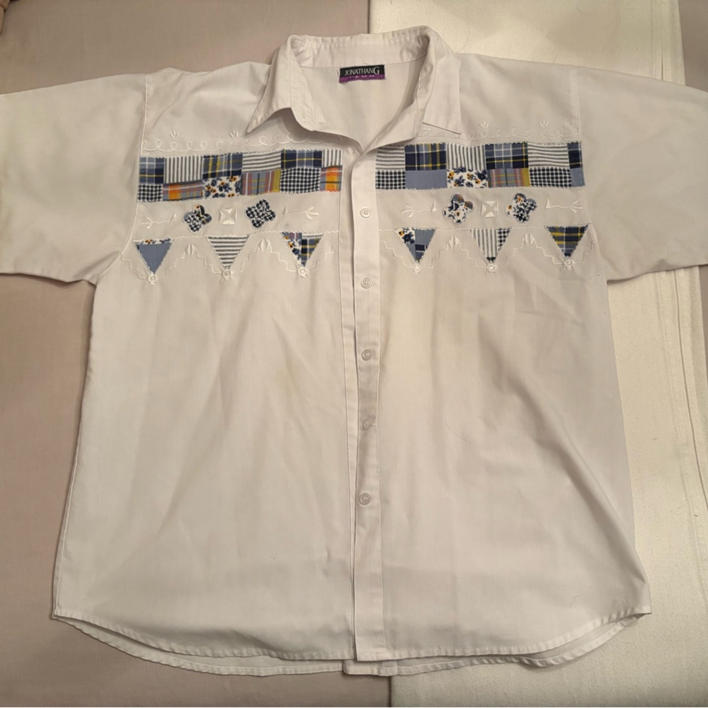 vintage oversized embroidered short sleeve button down